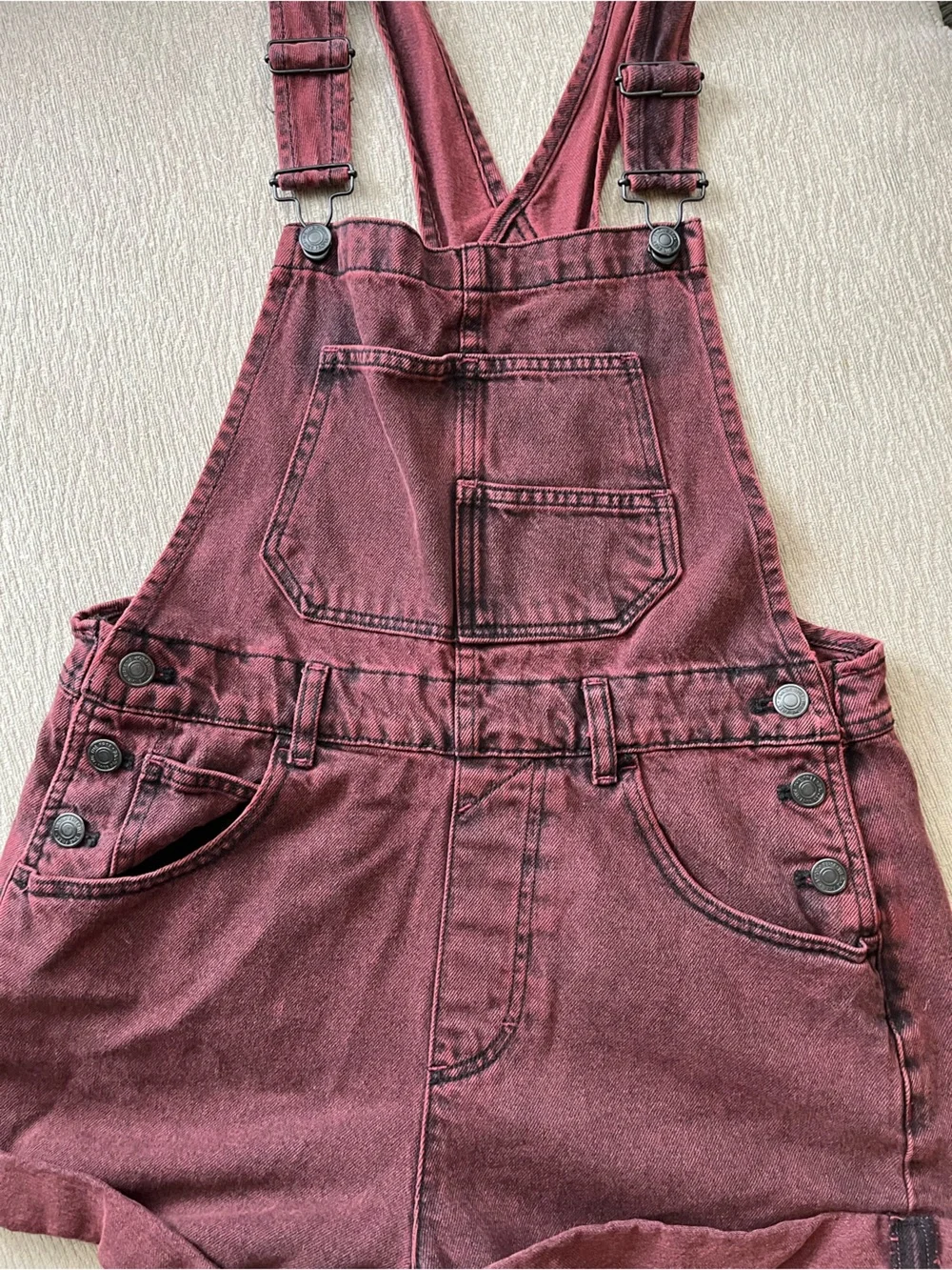 We The Free Maroon Short Denim Overalls - Picture 3 of 9